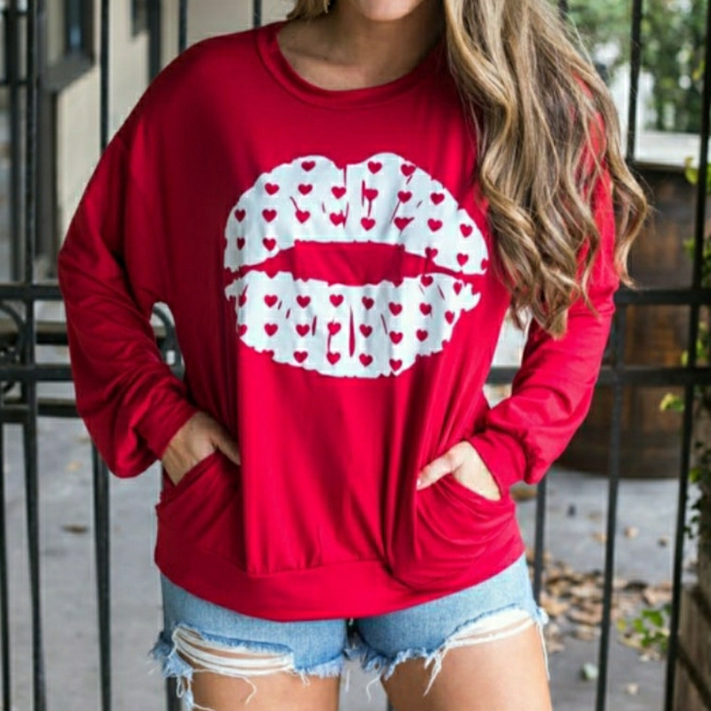 BiBi Hearts and Lips Pullover Top